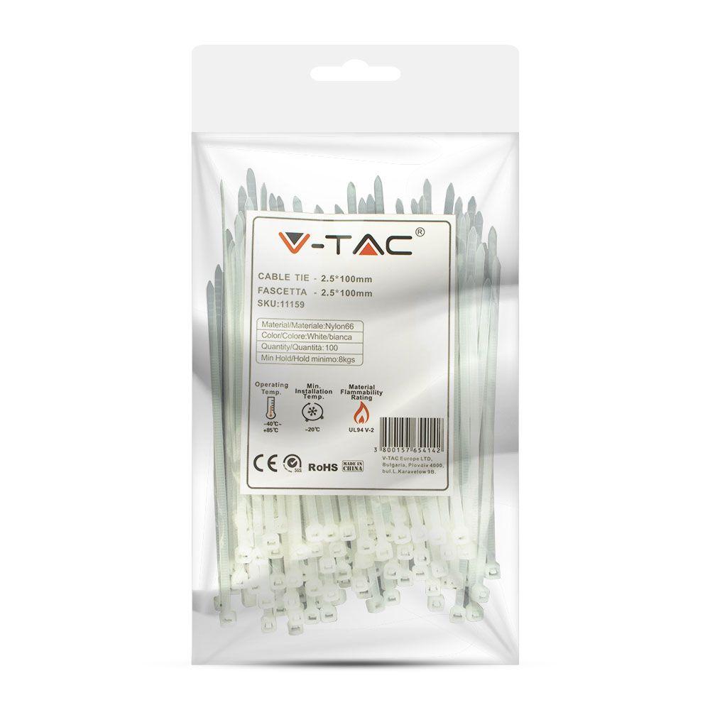 CABLE TIE 2.5*100mm WHITE (FLAMABILITY MATERIAL RATING - UL94-V2) 100PCS/PACK