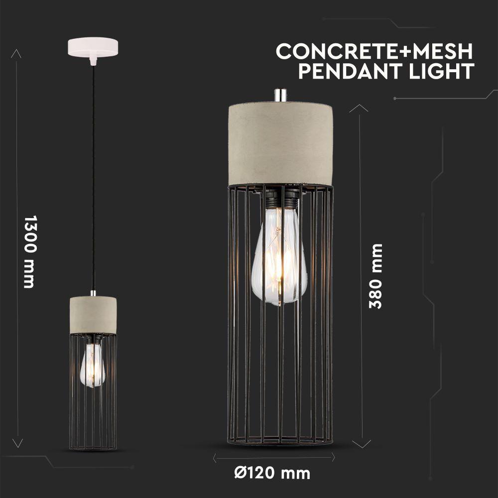 VT-7121 E27 CONCRETE+MESH PENDANT LIGHT D:120