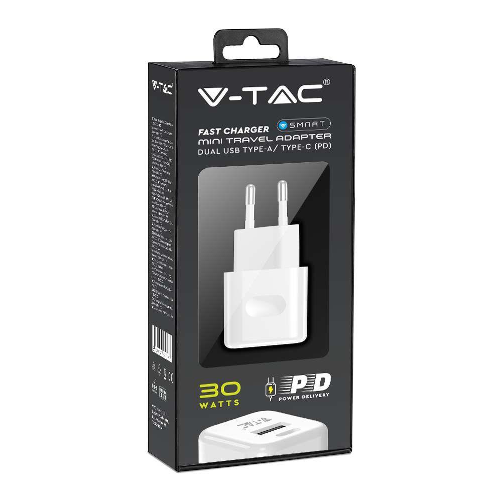 VT-5330 30W CHARGING ADAPTER 1 PD+1 QC PORT WHITE