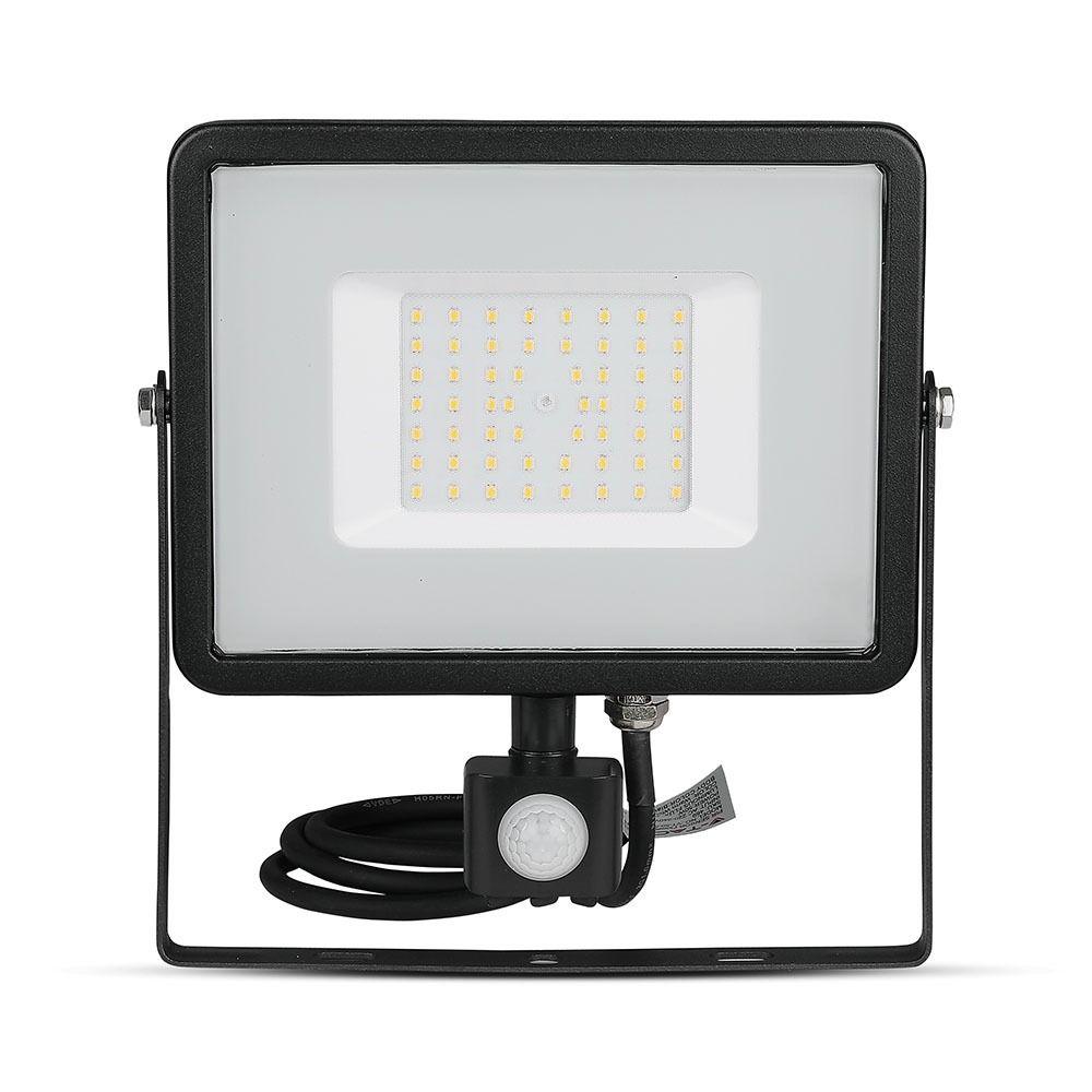 50W Naświetlacz LED SMD z czujnikiem ruchu, Chip SAMSUNG, Barwa:4000K, Obudowa: Czarna , VTAC, SKU 470