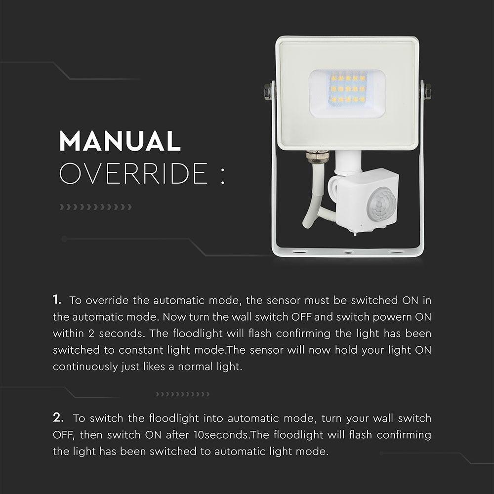 VT-10-S 10W SMD PIR SENSOR FLOODLIGHT SAMSUNG CHIP 4000K WHITE BODY
