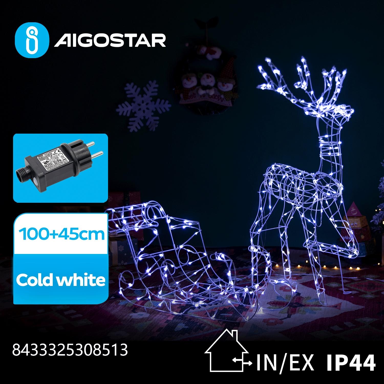 Low voltage Christmas reindeers light & sleigh, cold white, 90+45cm