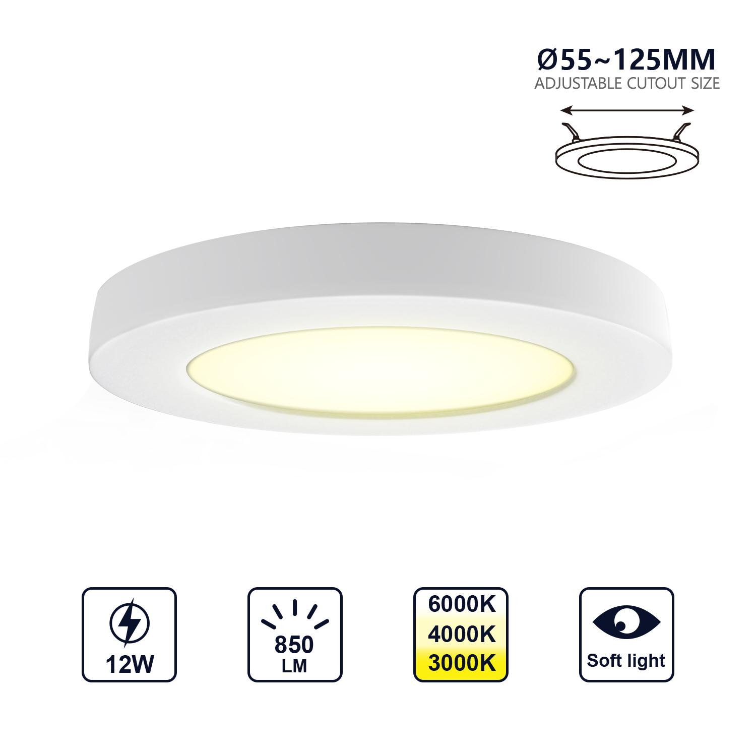 E6 LED Round Downlight 12W Adjustable Size and Color Temperature