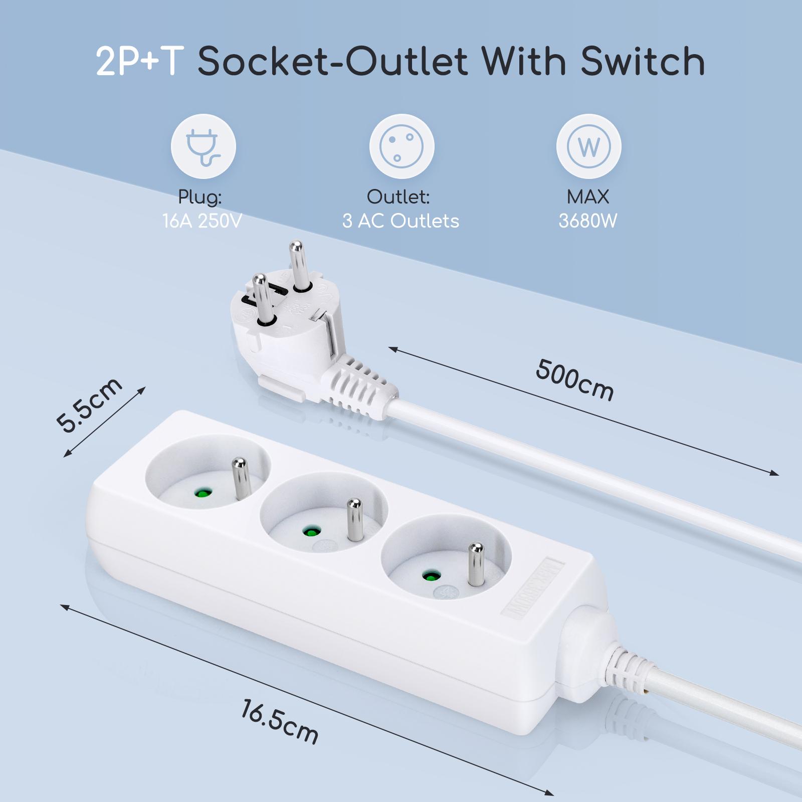 Power strips 3-way 5m H05VV-F 3G1.0m㎡ White