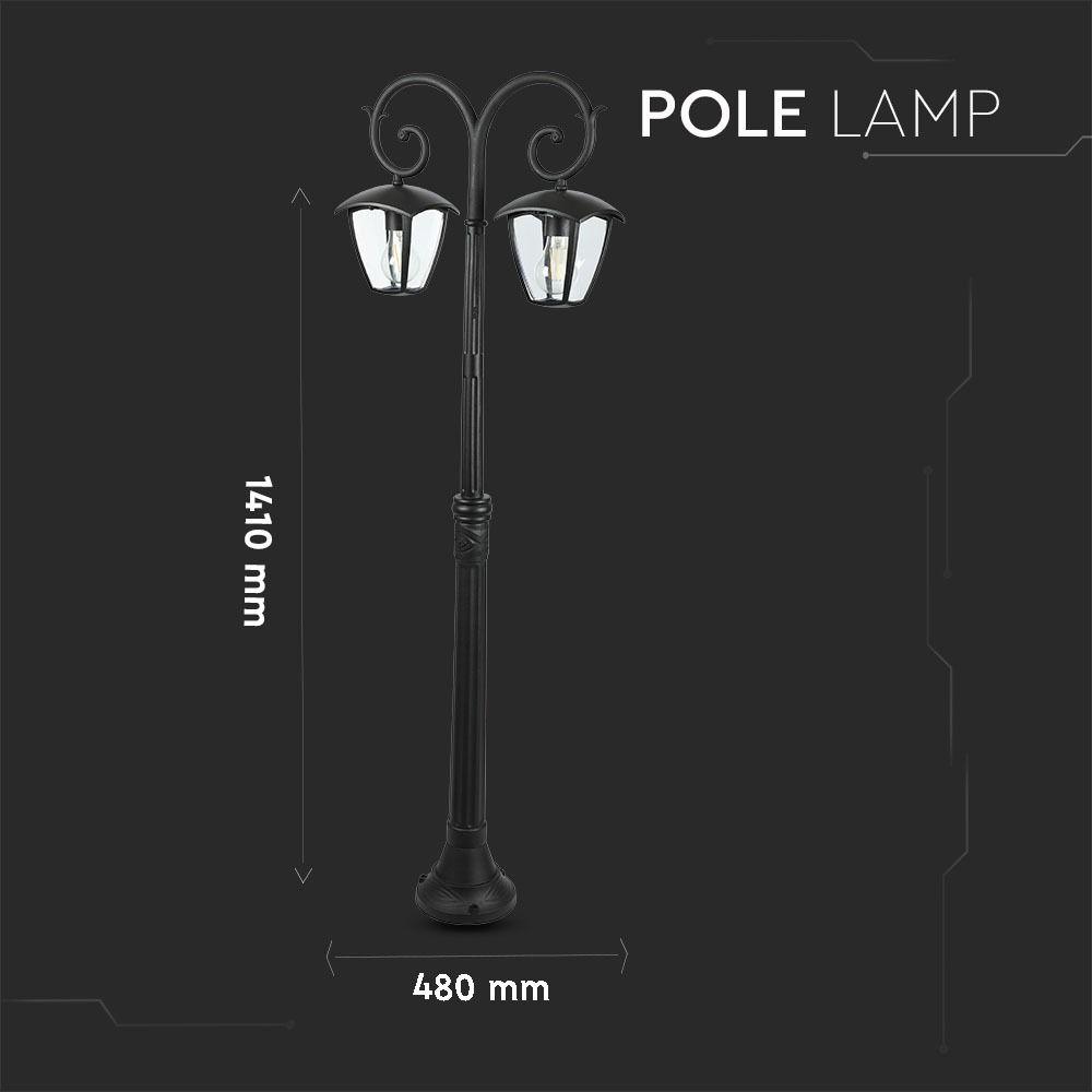 Słup ogrodowy, Trzonek: 2xE27, Wysokość: 1410mm, IP44, Obudowa Czarna, VTAC, SKU 7061