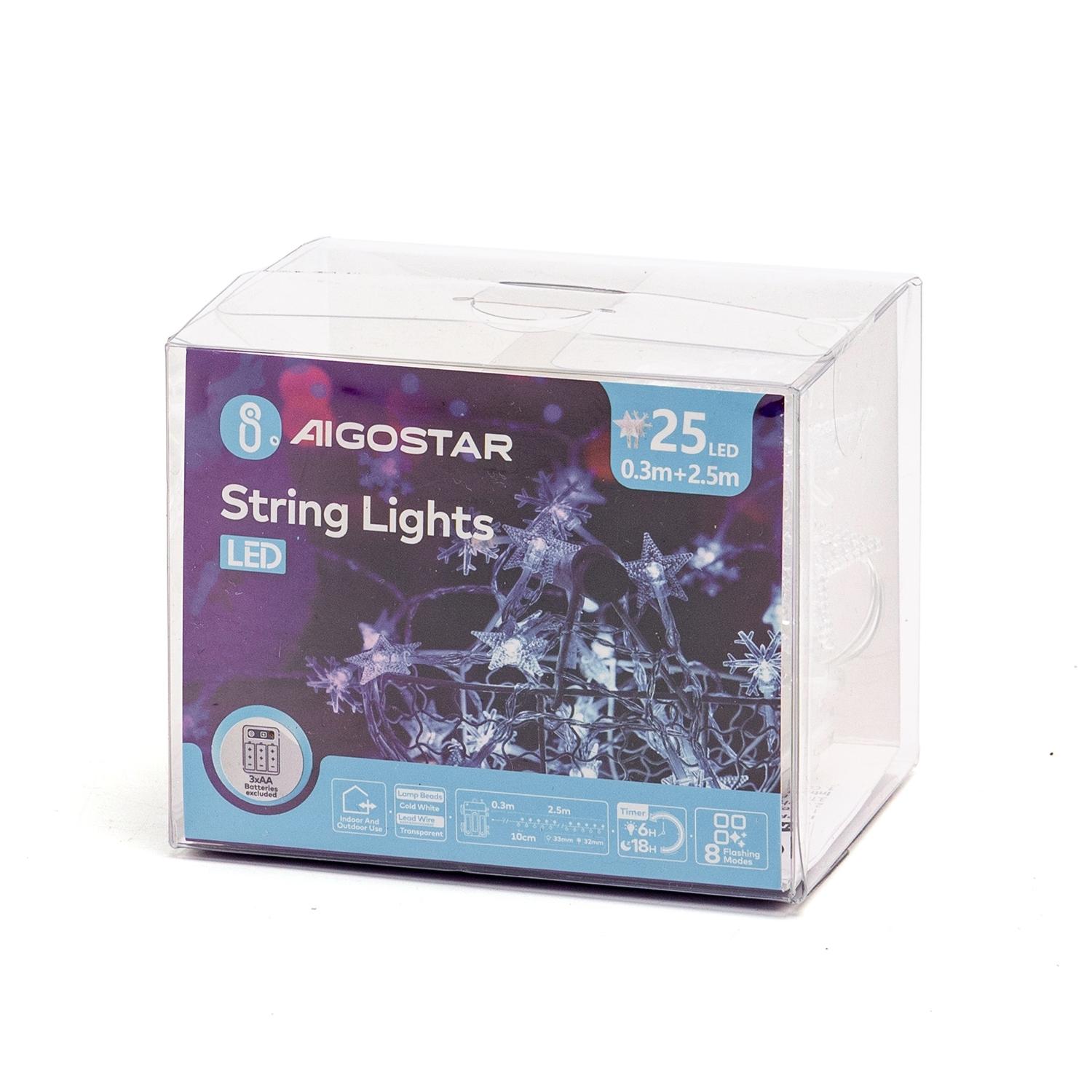 3AA battery star snowflake string lights, cold white, 2.5m