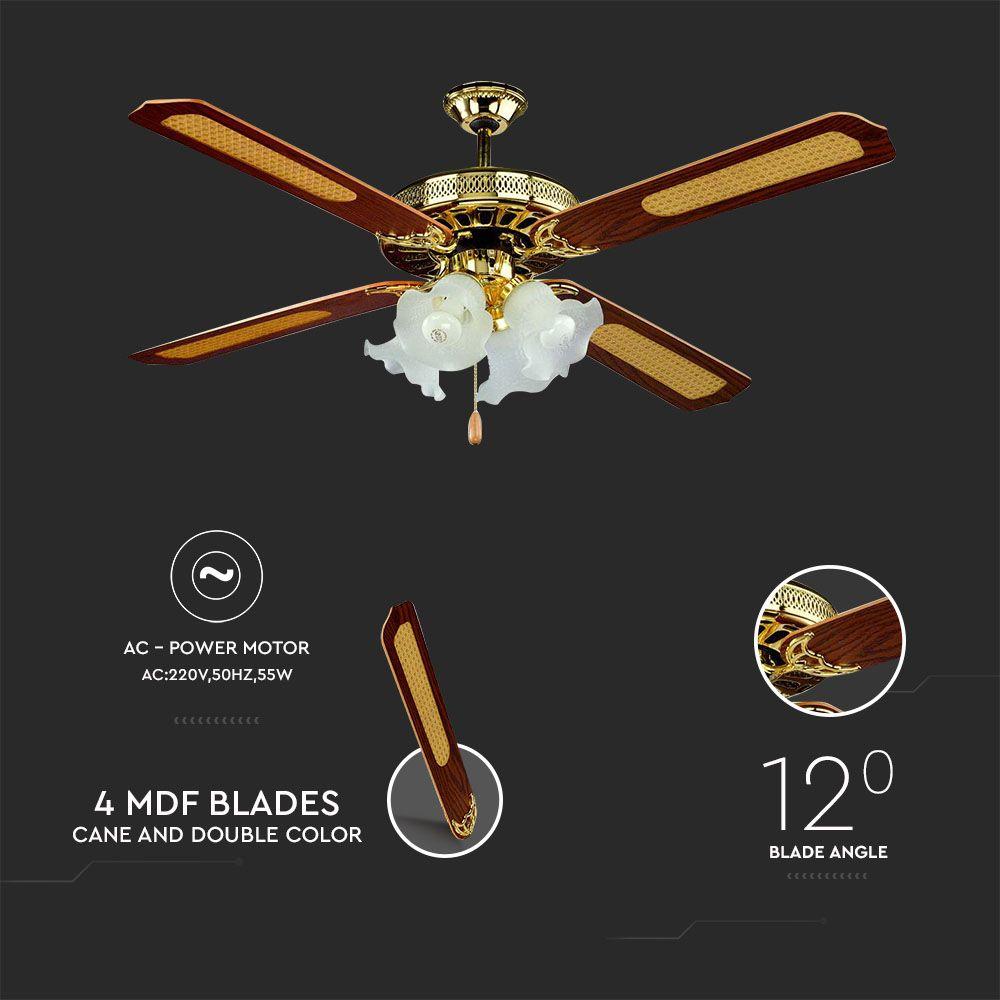 VT-6056-4 55W CEILING FAN WITH 4 LIGHT -PULL CHAIN CONTROL-4 BLADES-AC MOTOR