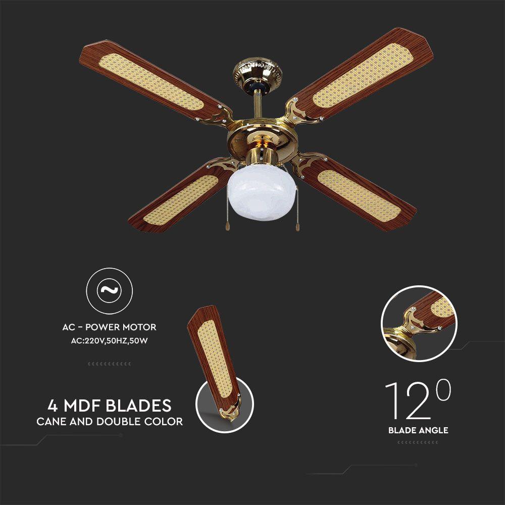 VT-6042-4 50W CEILING FAN WITH LIGHT KIT -PULL CHAIN CONTROL-4 BLADES-AC MOTOR