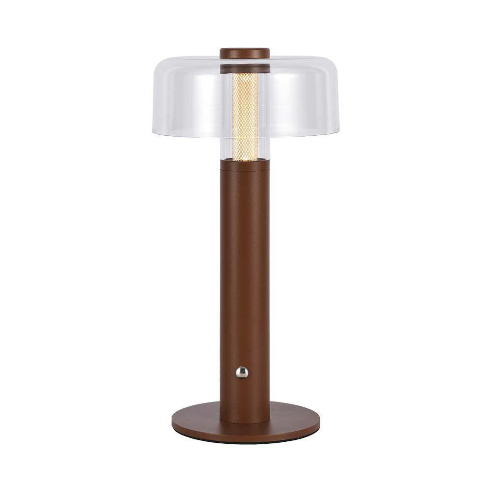 Lampka nocna LED zasilana bateryjnie, Wysokość:30cm, Bateria 1800mAh, Ściemnianie przez dotyk, Barwa:3000k, Obudowa: Brązowa, VTAC, SKU 7945