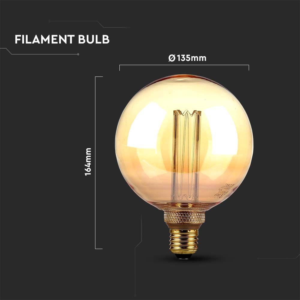 4W G125 Żarówka LED Filament, Klosz Bursztynowy, Barwa:1800K, Trzonek:E27, VTAC, SKU 217475