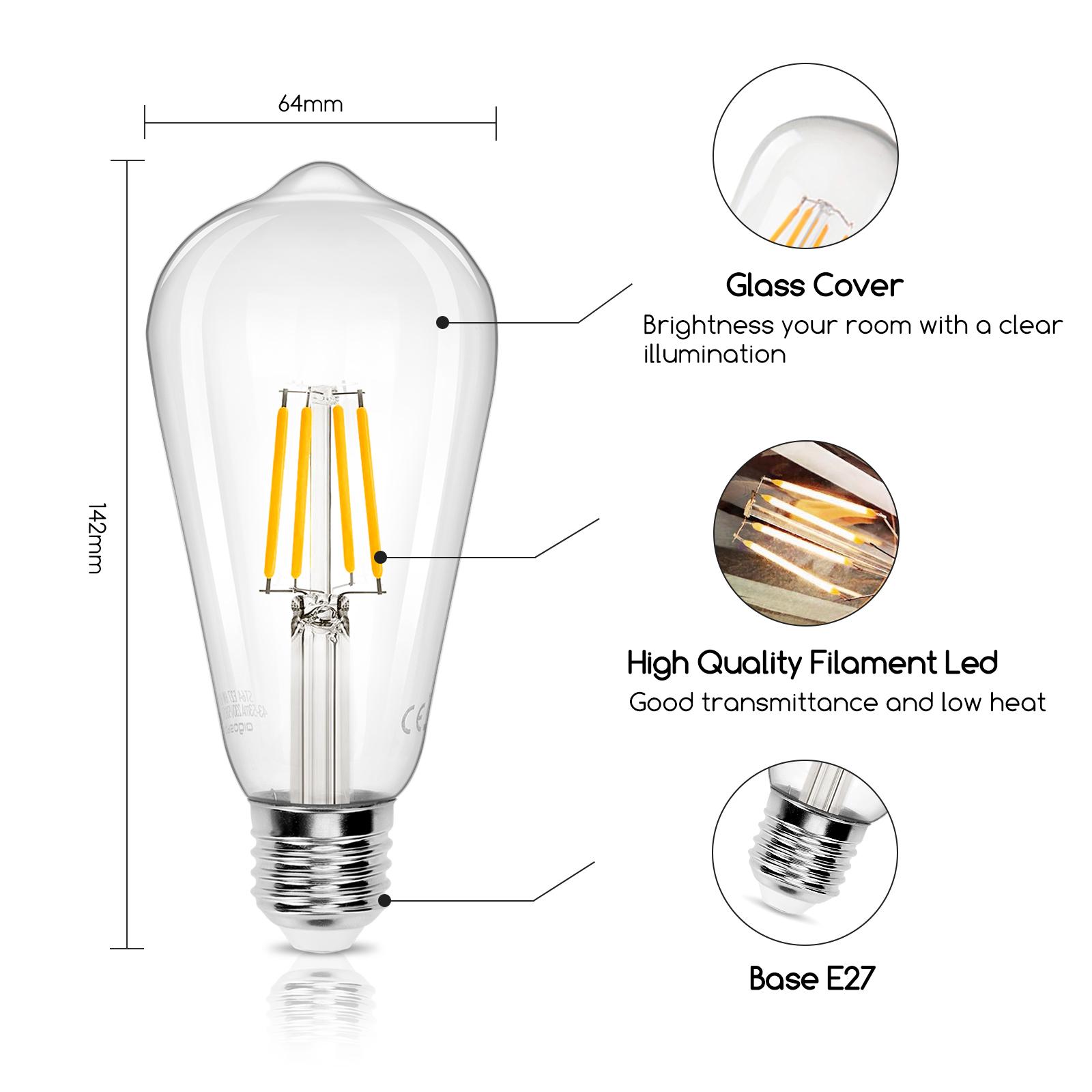 Żarówka LED Filament (Przezroczysta ST64 E27 4W(4W,480lm,E27,2700K)