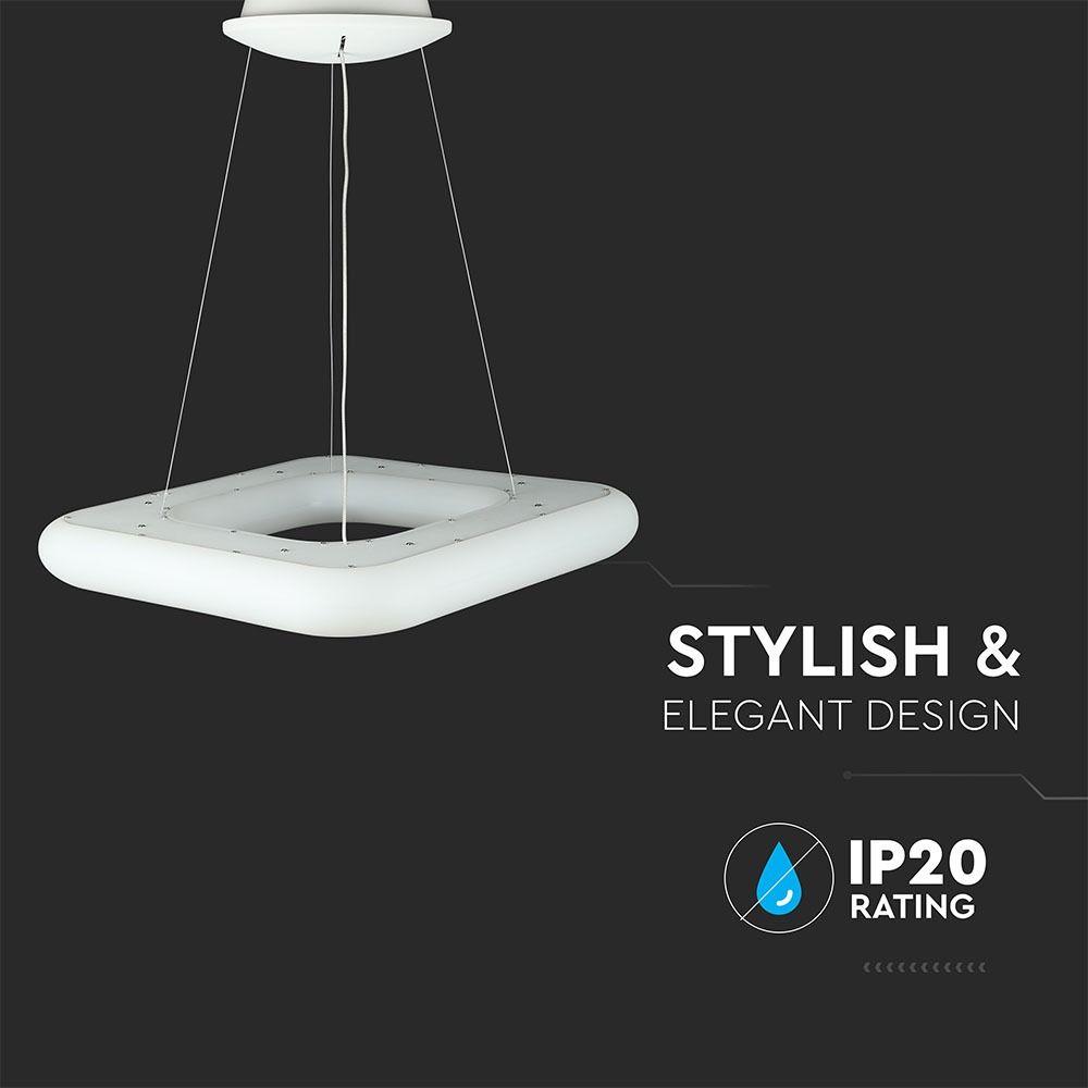 40W Lampa Wisząca, Kwadratowa, Ściemniana, Biały, VTAC, SKU 3962