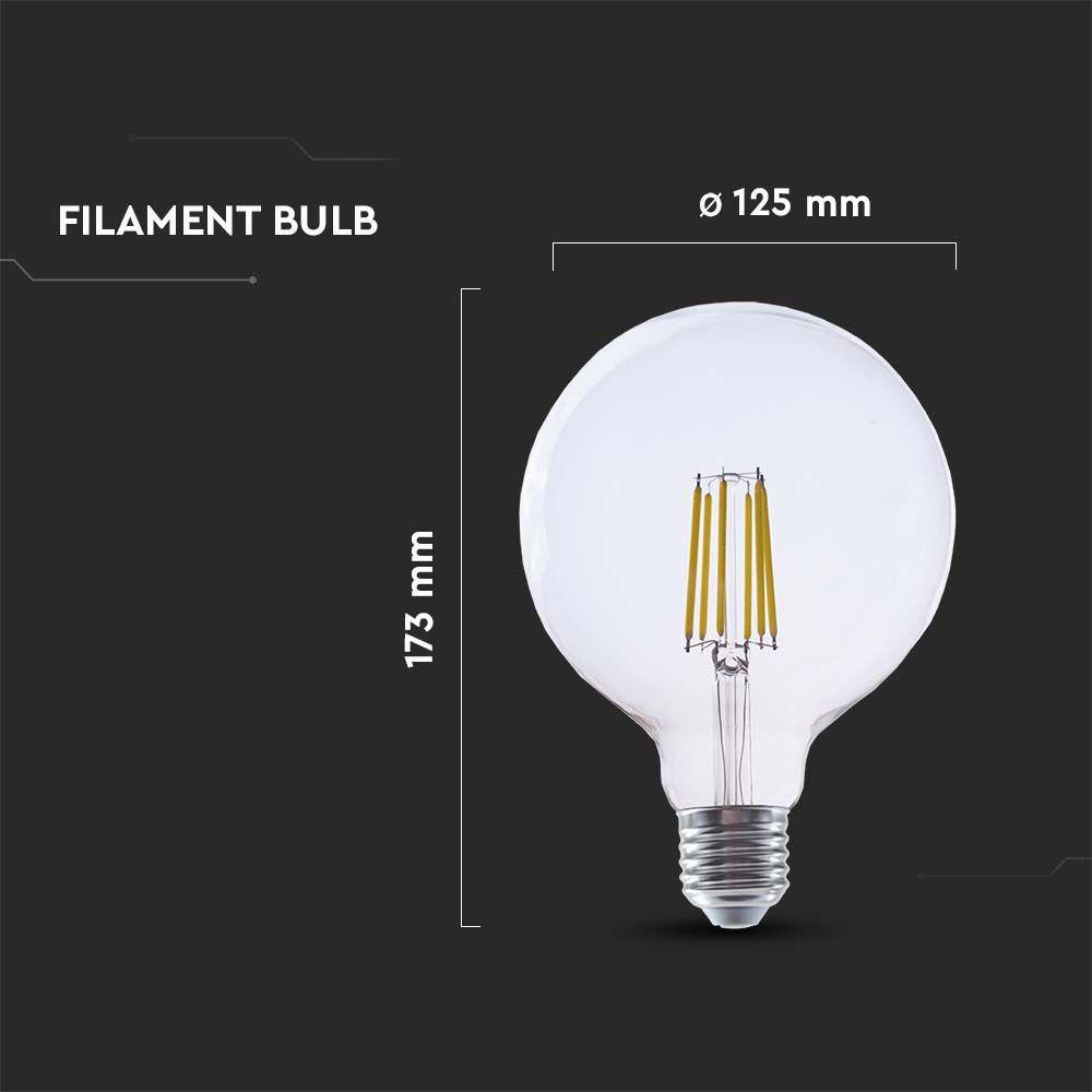 4W G125 Żarówka LED Filament, Klosz Transparentny, Barwa:4000K, Trzonek:E27, Skuteczność: 210lm/W, VTAC, SKU 2993