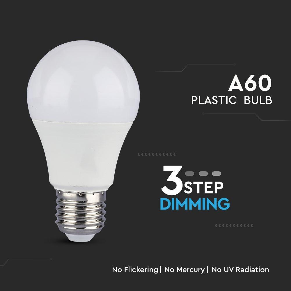 VT-2129 9W A60 LED PLASTIC 3 STEP DIMMING BULB 4000K E27 2PCS BLISTER PACK