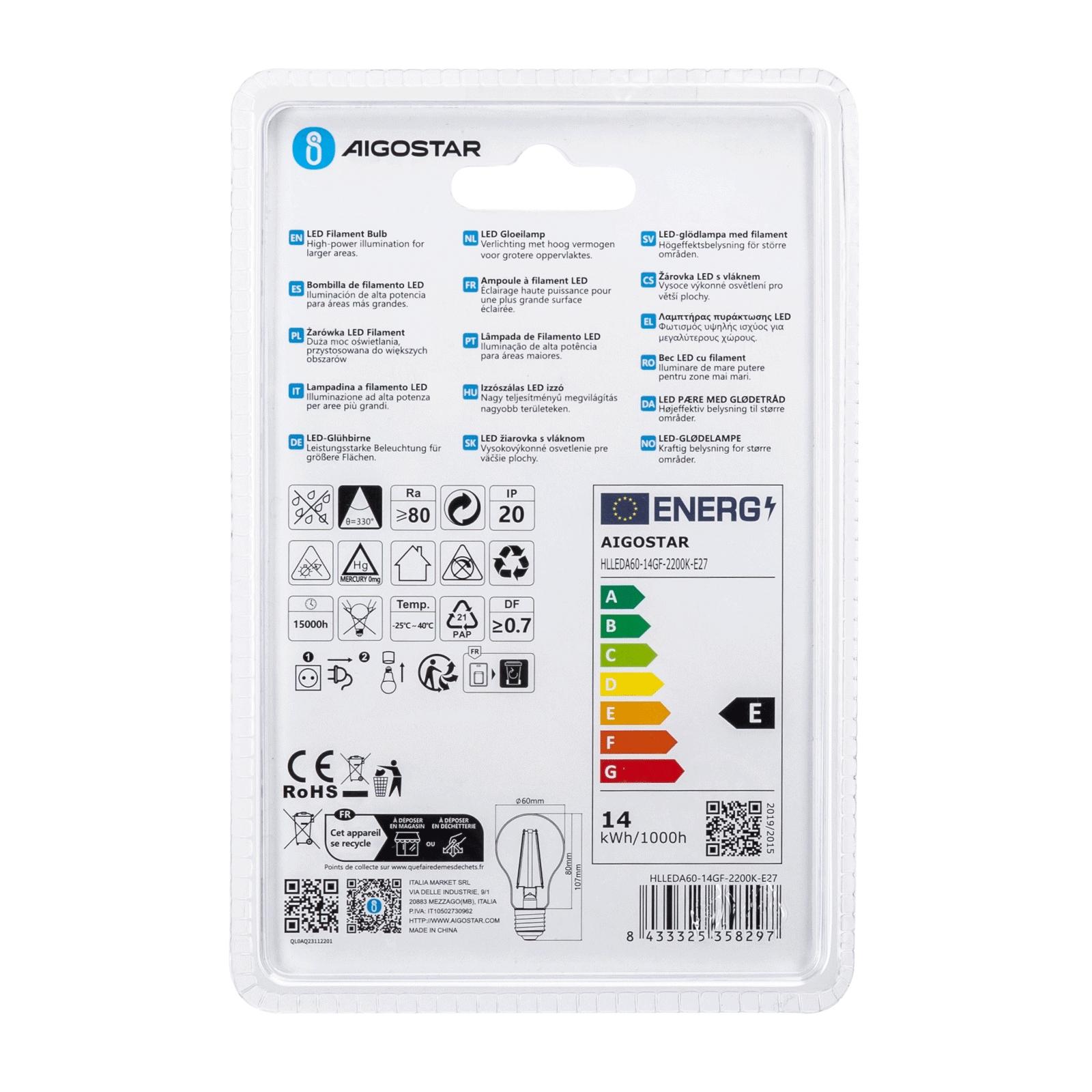 LED Filament Bulb (Amber) A60 E27 14W