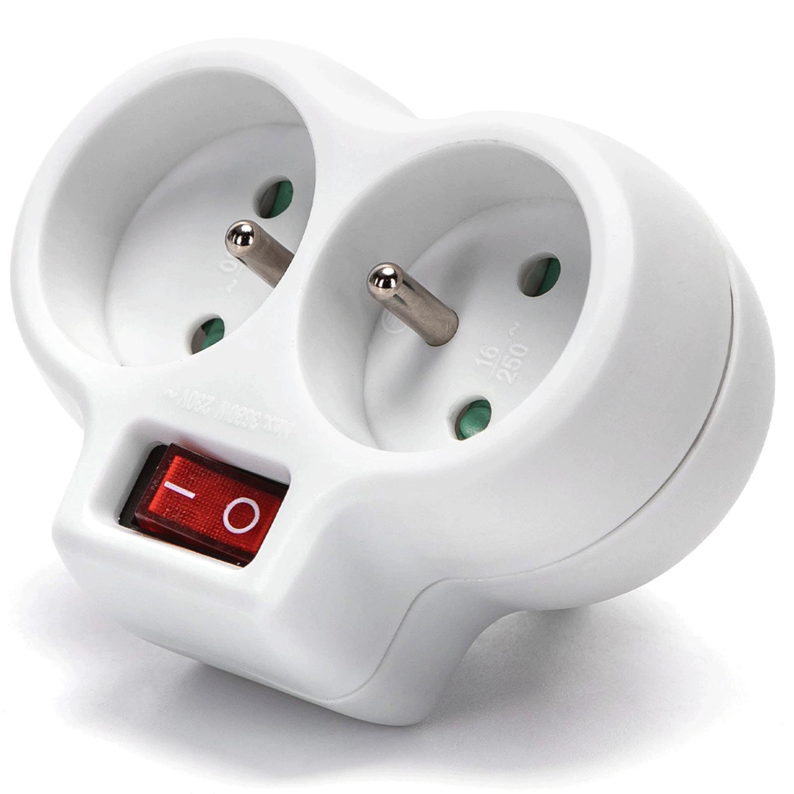 French 2-Way Adaptor (With Switch) 16A White