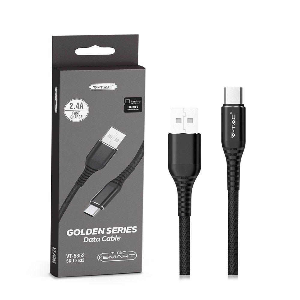 VT-5352 1M TYPE-C USB BRAIDED CABLE-BLACK(GOLD SERIES)