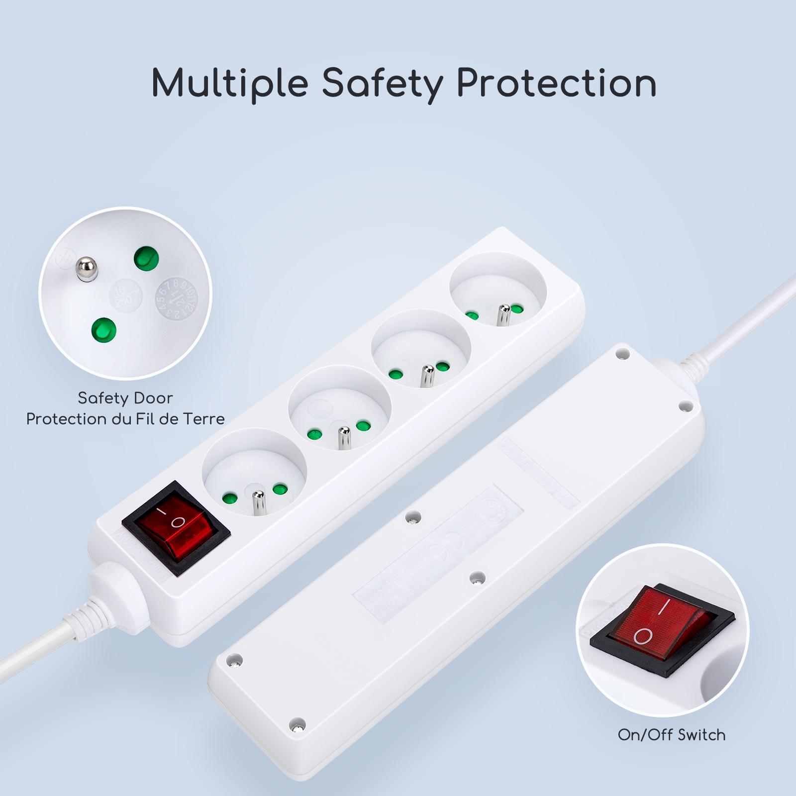 Power strips 4-way 3m H05VV-F 3G1.0m㎡ White