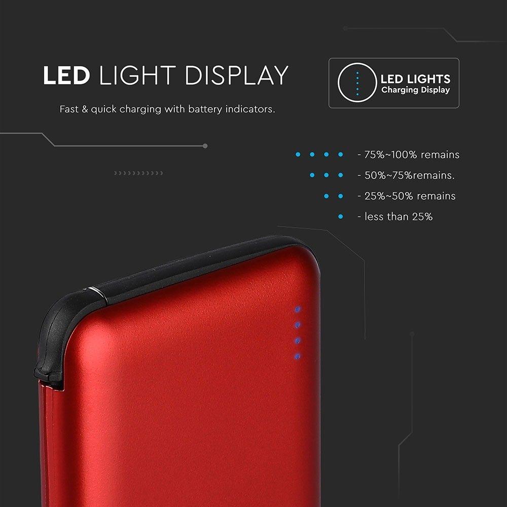 VT-3510 5000mah POWER BANK WITH LED LIGHT DISPLAY & BUILT IN CABLE(BLACK) RED