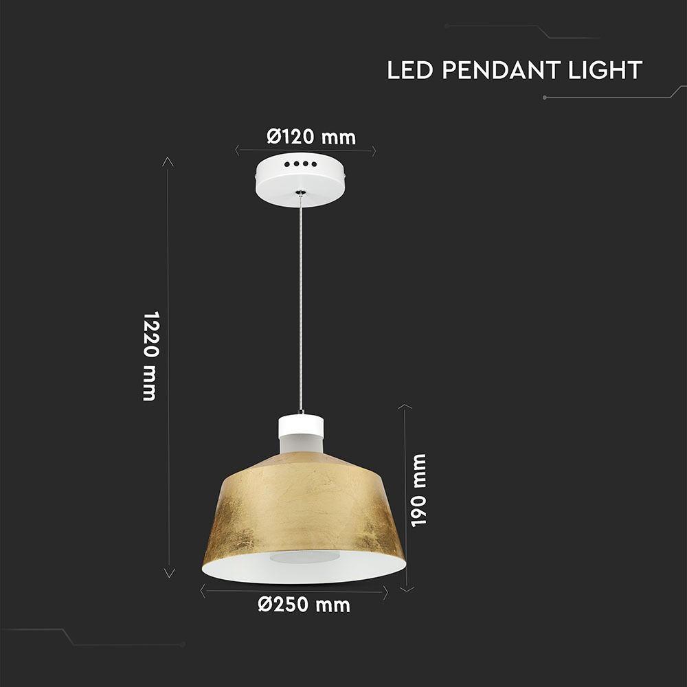 7W Lampa Wisząca LED, Klosz: Akryl, Złoty, Barwa:4000K, VTAC, SKU 3930