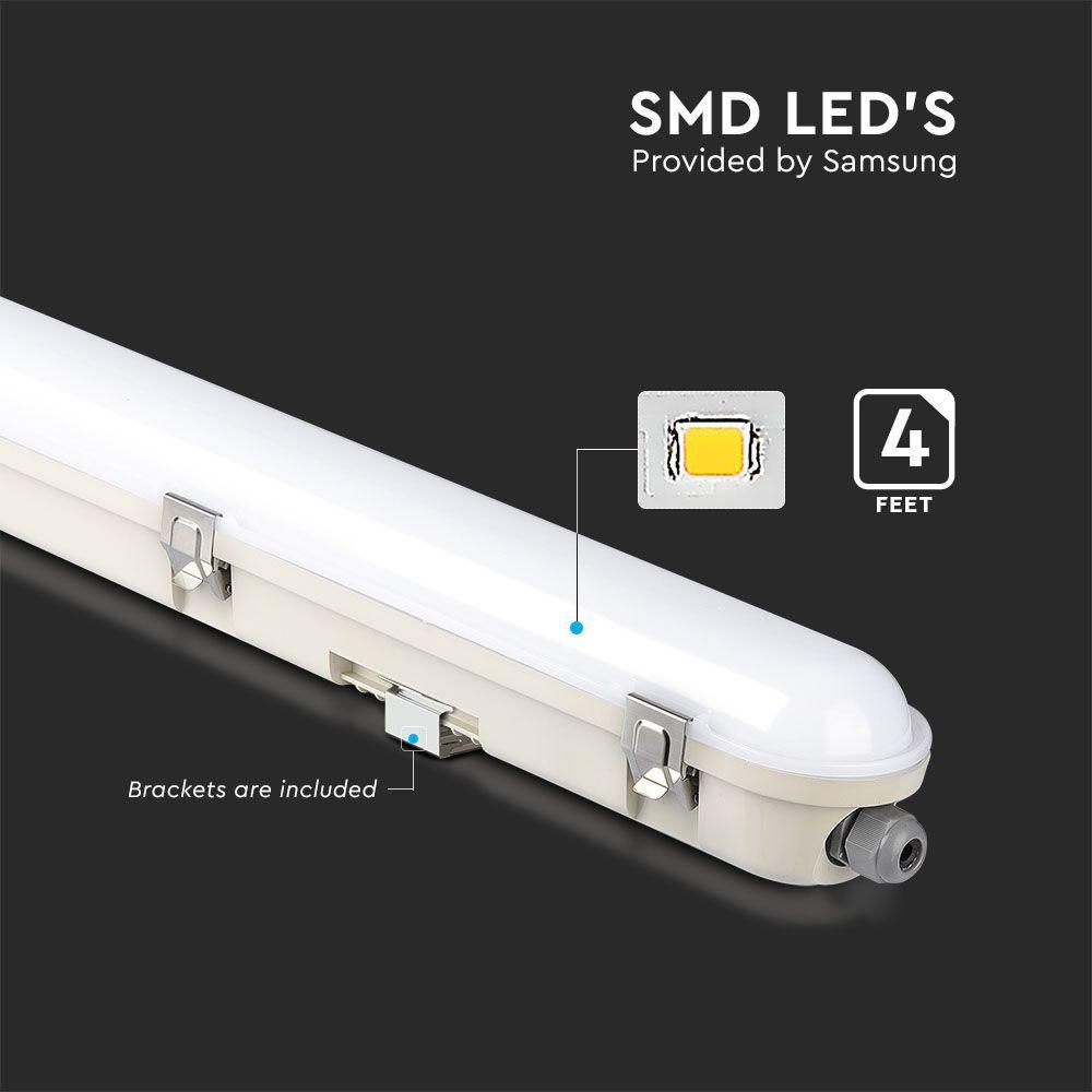 VT-150148S 48W LED WP LAMP FITTING 150CM SAMSUNG CHIP & SENSOR MILKY COVER+SS CLIPS 4000K