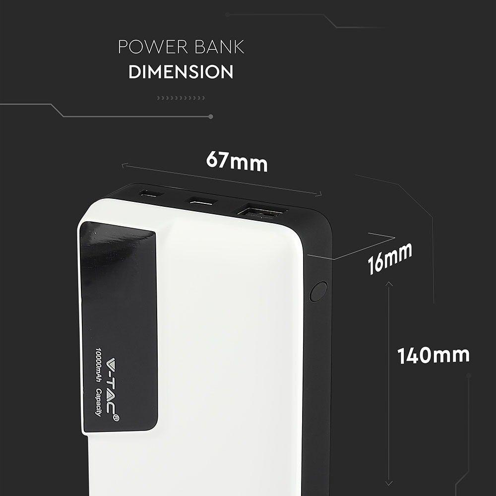 VT-3511 10000mah POWER BANK WITH DIGITAL DISPLAY & USB TYPE-C-WHITE