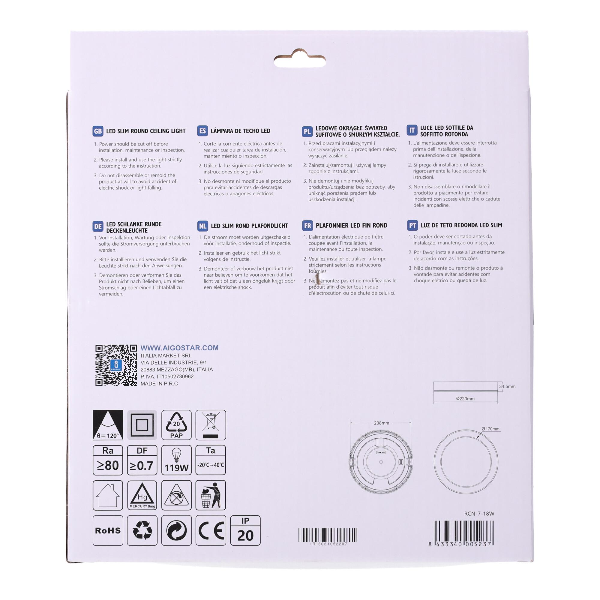 E6 LED  Surface-mounted Round Downlight 18W White Light