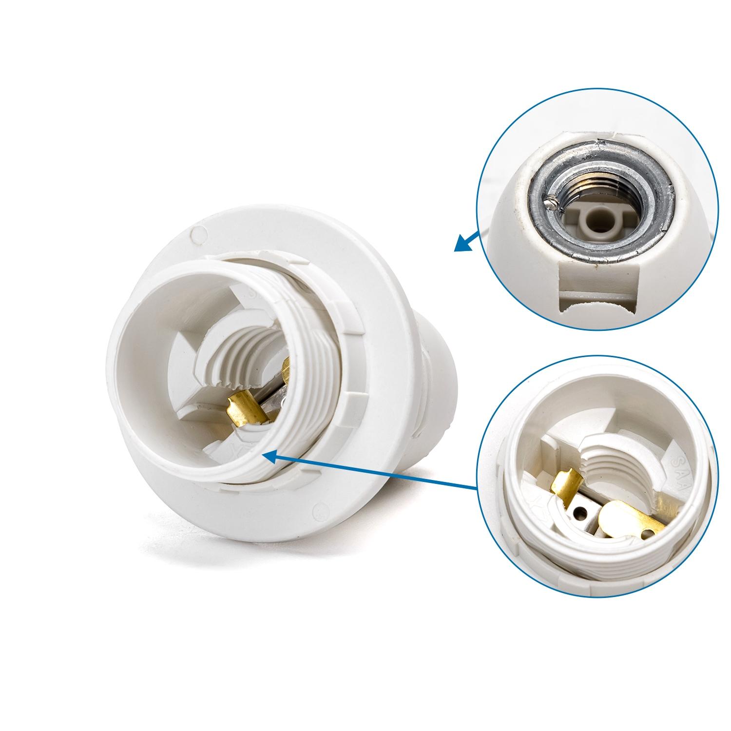 Oprawka żarówki E14 z tworzywa sztucznego, skręcana i z kołnierzem biała