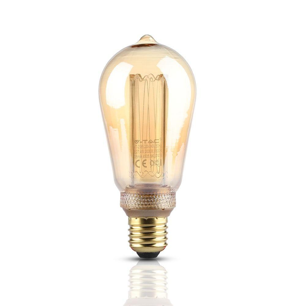 4W ST64 Żarówka LED Filament, Klosz Bursztynowy, Barwa:1800K, Trzonek:E27, VTAC, SKU 7474