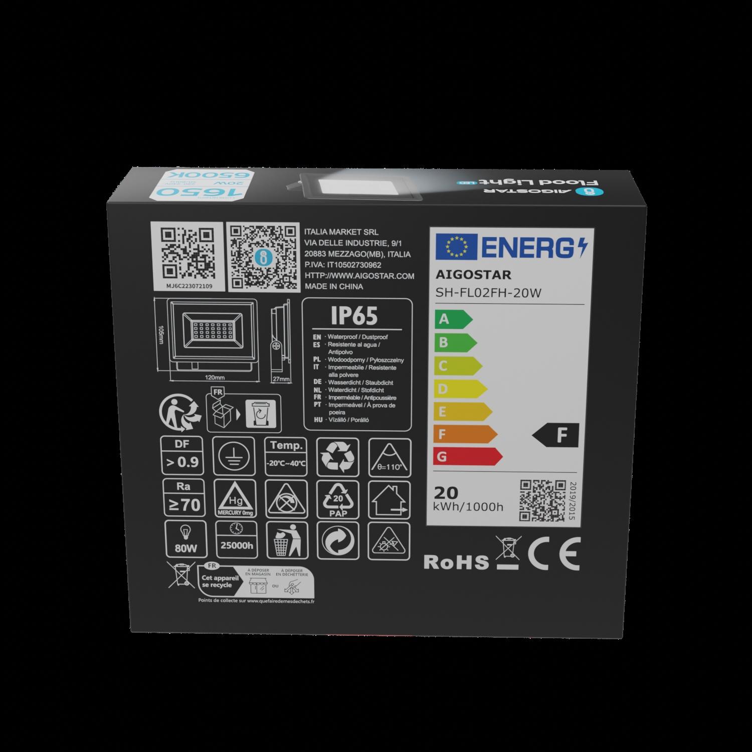 Naświetlacz LED czarny 20W (odlew ciśnieniowy)(20W,6500K,IP65)