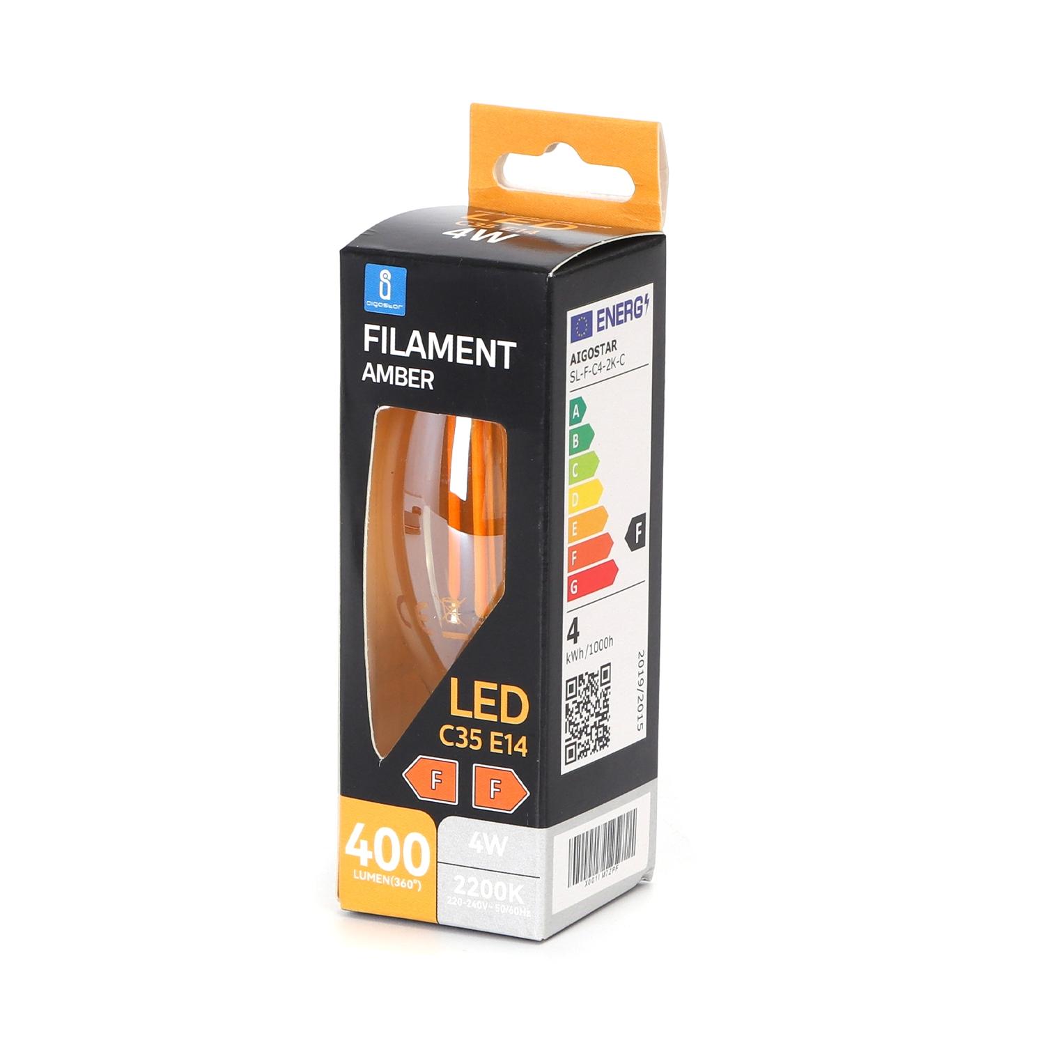 Żarówka LED Filament (Bursztynowa) C35 E14 4W(4W,400lm,E14,2200K)