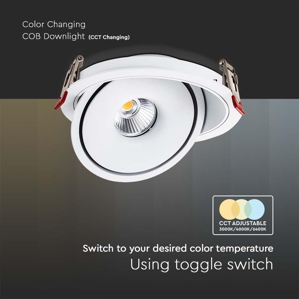 20W Oprawa COB Downlight LED, Barwa: 3w1, Obudowa: Biała , VTAC, SKU 10581