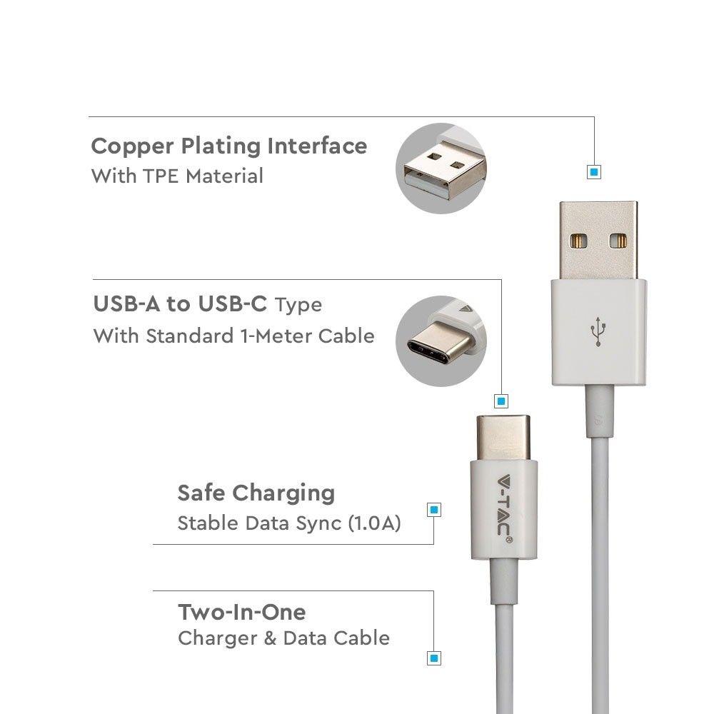 VT-5322 1M TYPE-C USB CABLE-WHITE(SILVER SERIES)