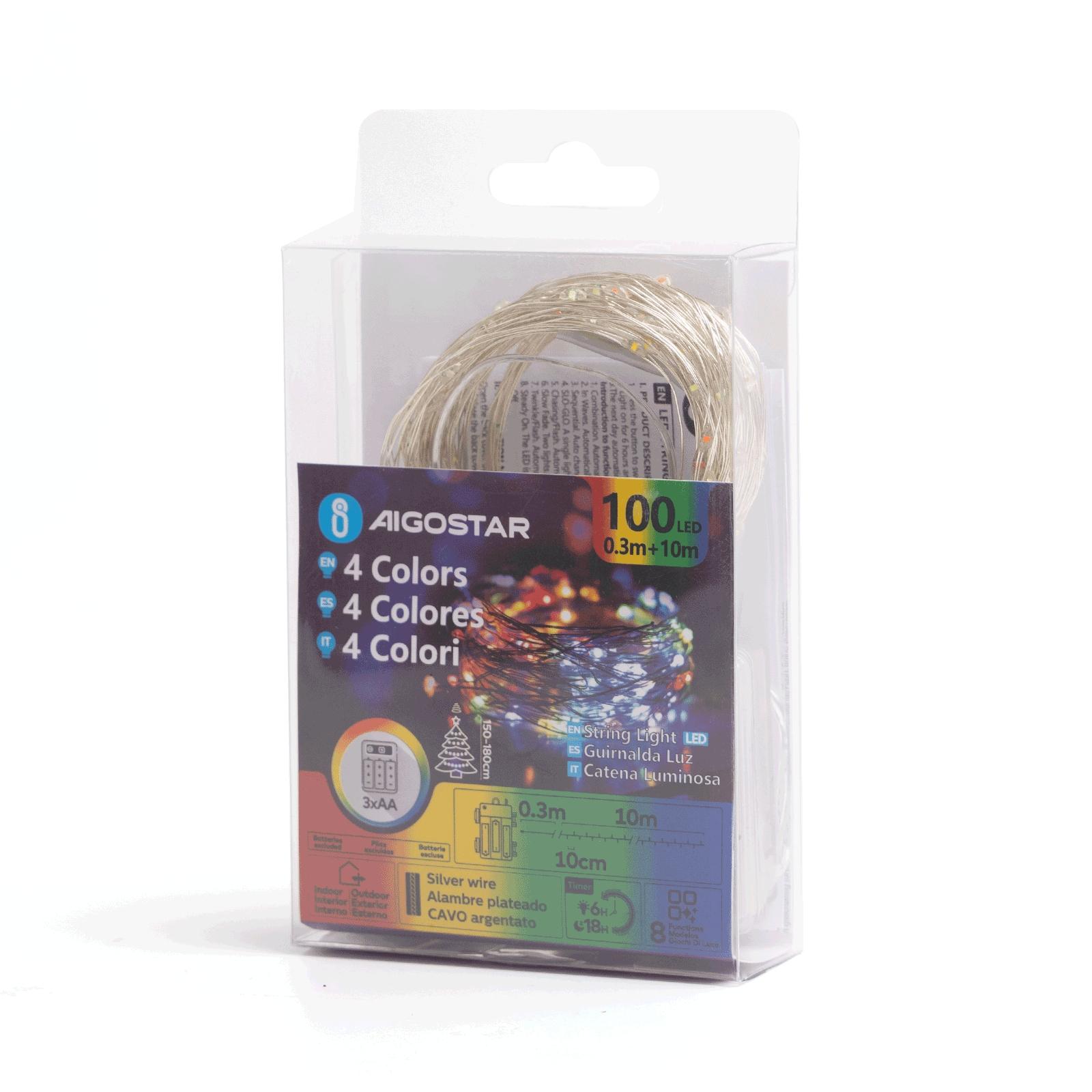 3AA battery copper wire string lights, RGBY, 10m