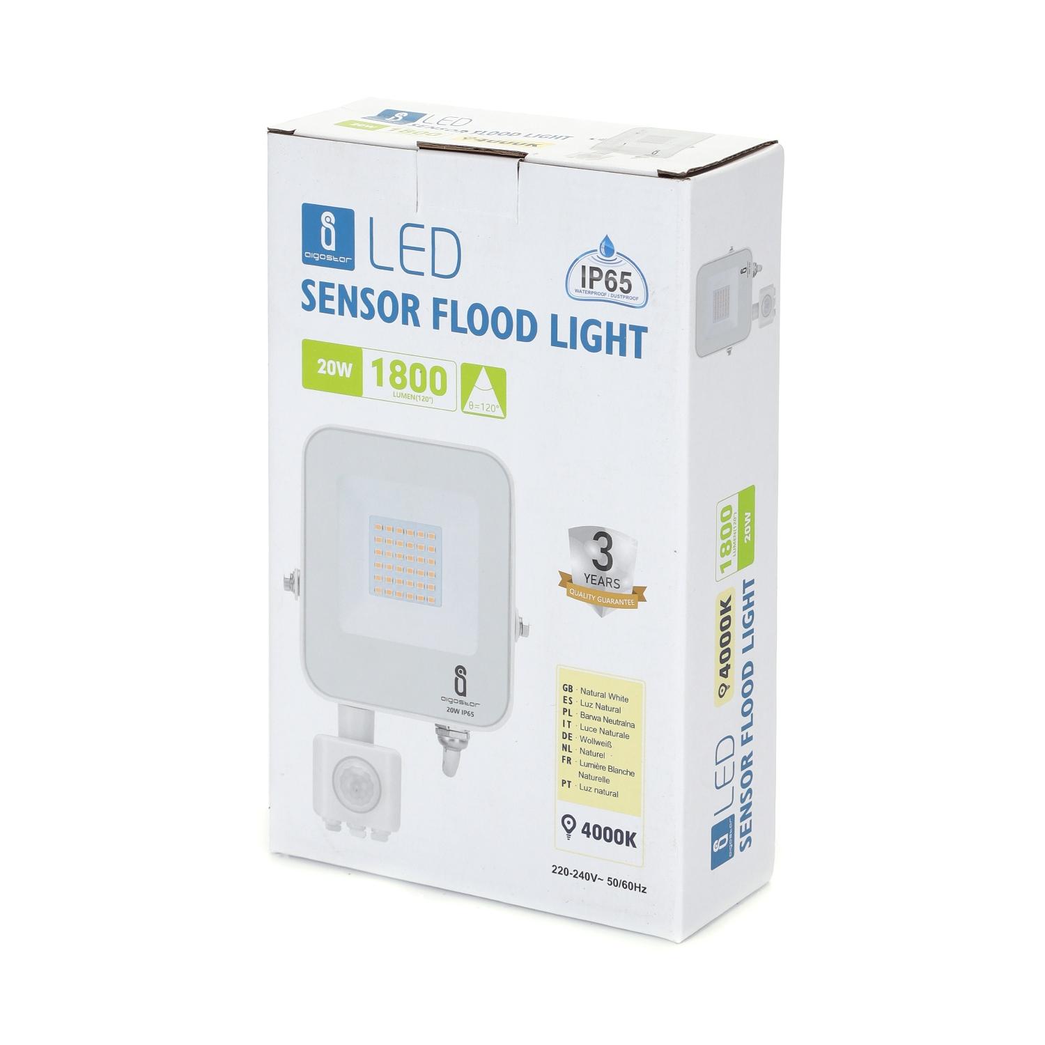 LED Floodlight with Sensor White 20W