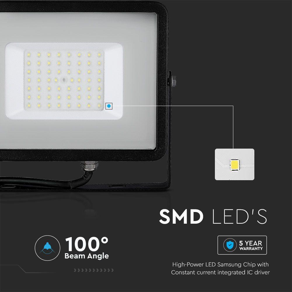 50W Naświetlacz LED SMD, Chip SAMSUNG, Przewód: 3m, Barwa:6500K, Obudowa: Czarna, VTAC, SKU 21951