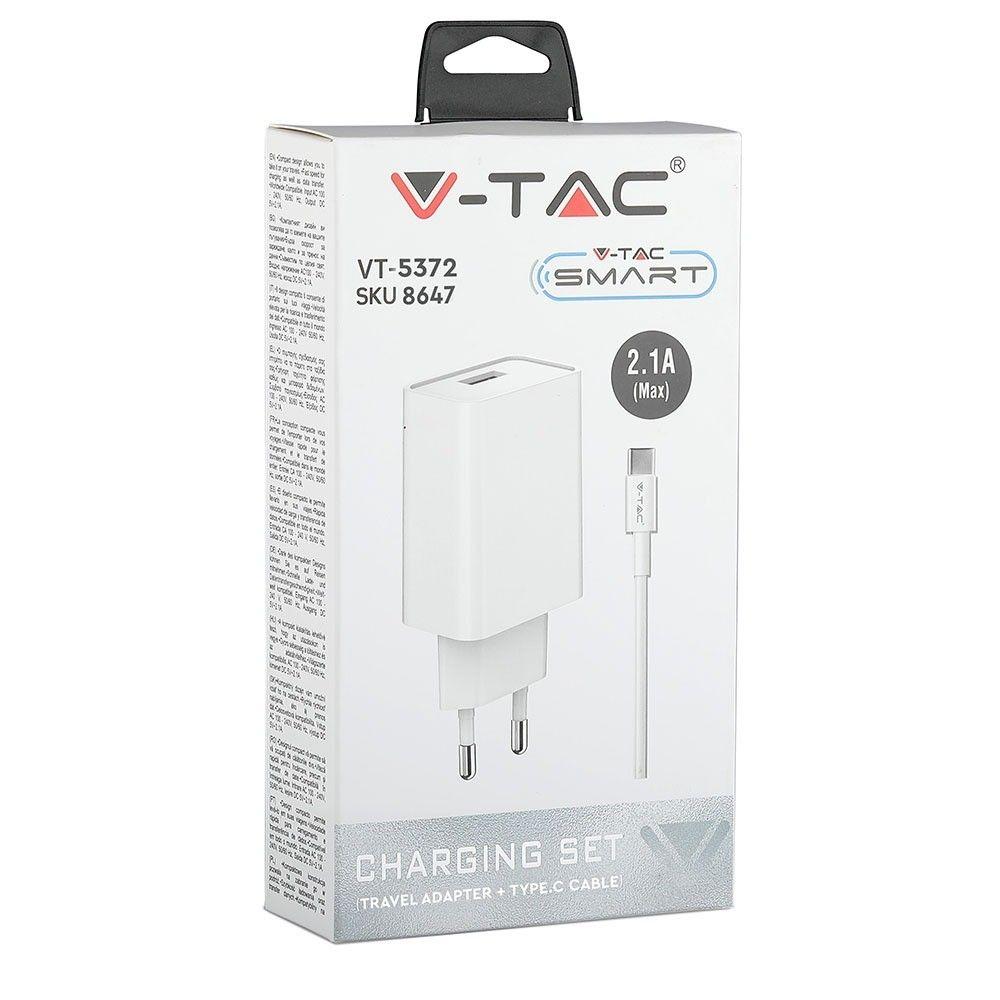 VT-5372 CHARGING SET WITH TRAVEL ADAPTER & TYPE-C USB CABLE-WHITE