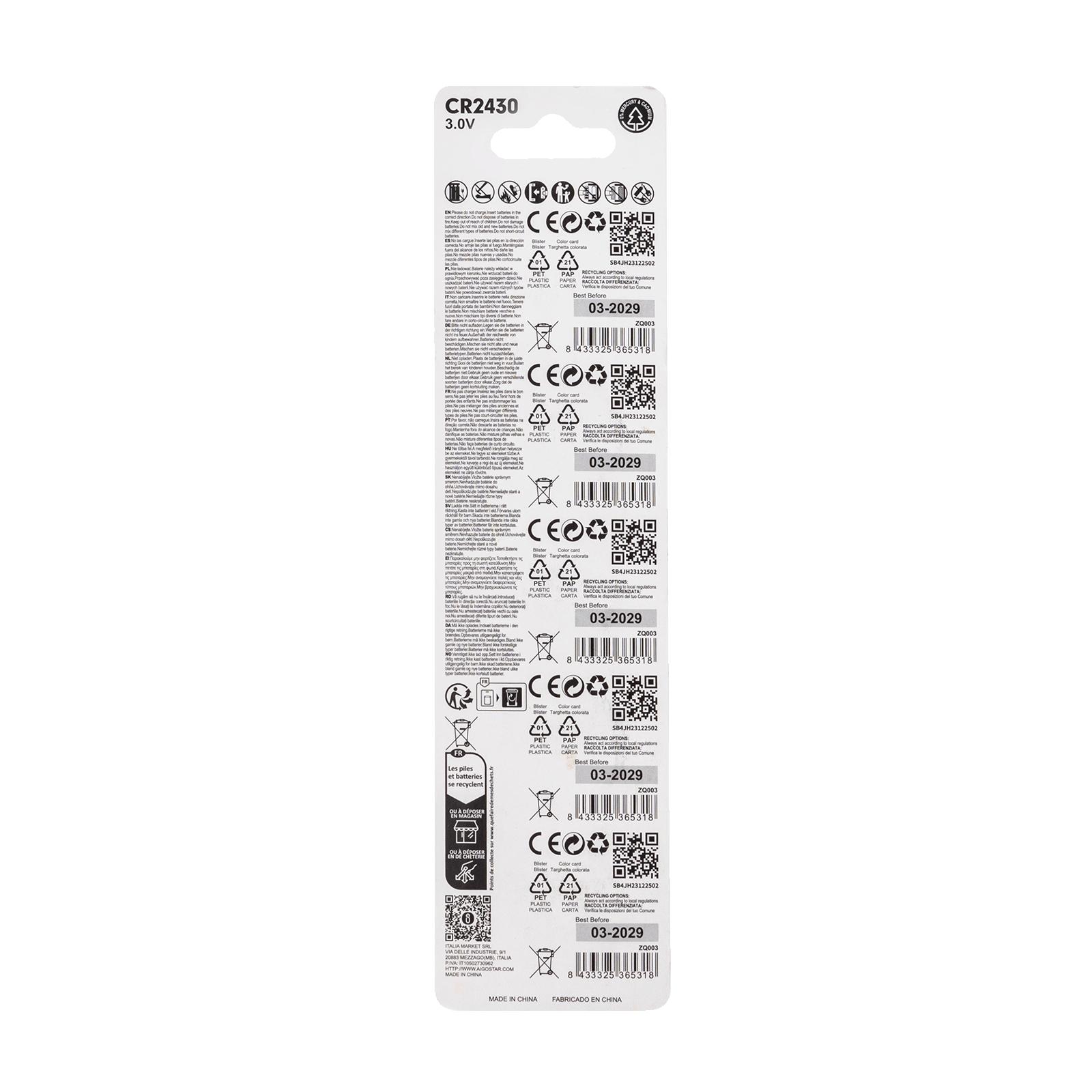 Coin cell batteries CR2430 3.0V 5pcs