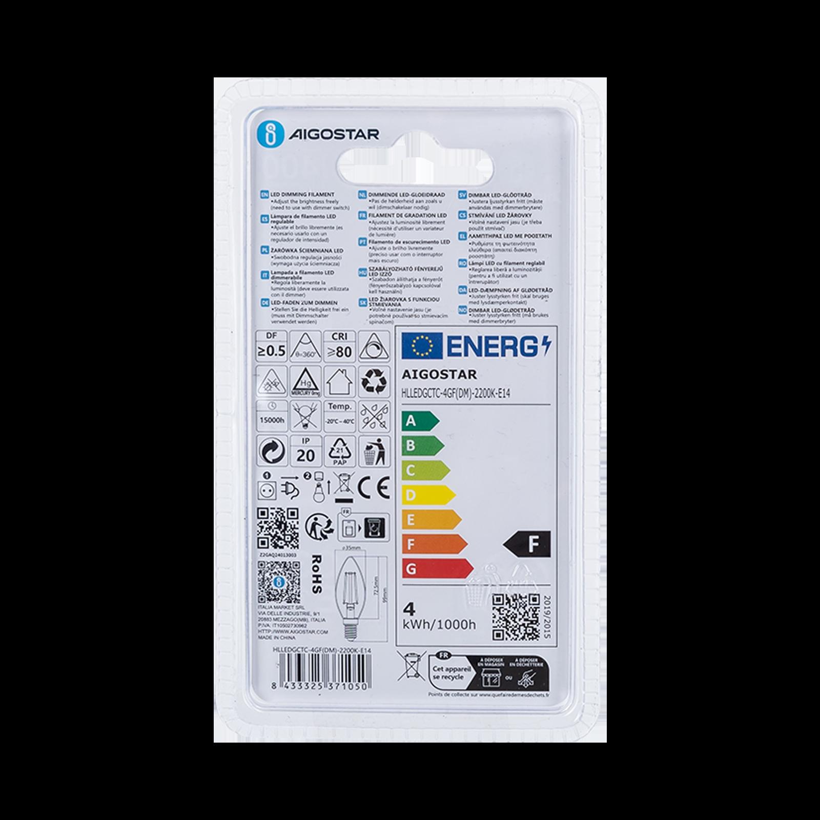 LED dimming filament C35 E14 4W 2200K