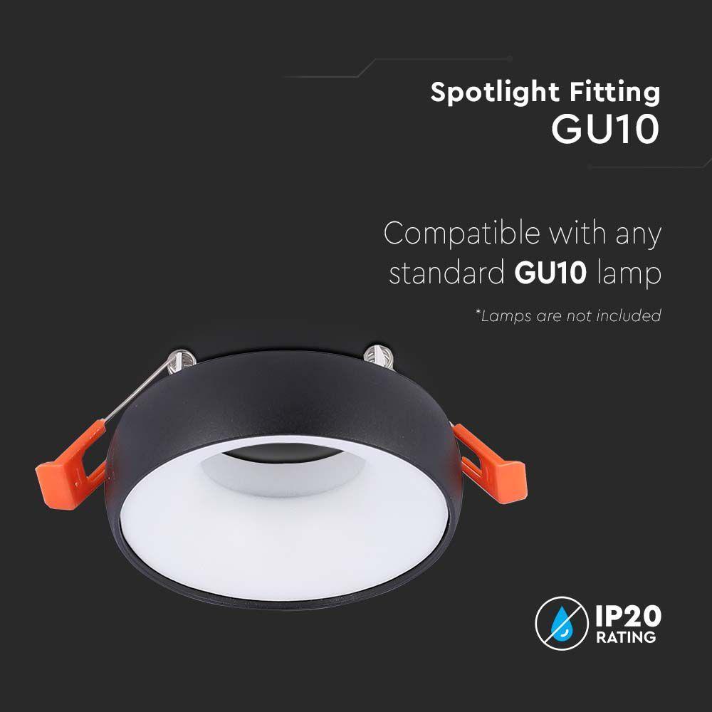 VT-980 GU10 FITTING ROUND BLACK FRAME+WHITE REFLECTOR