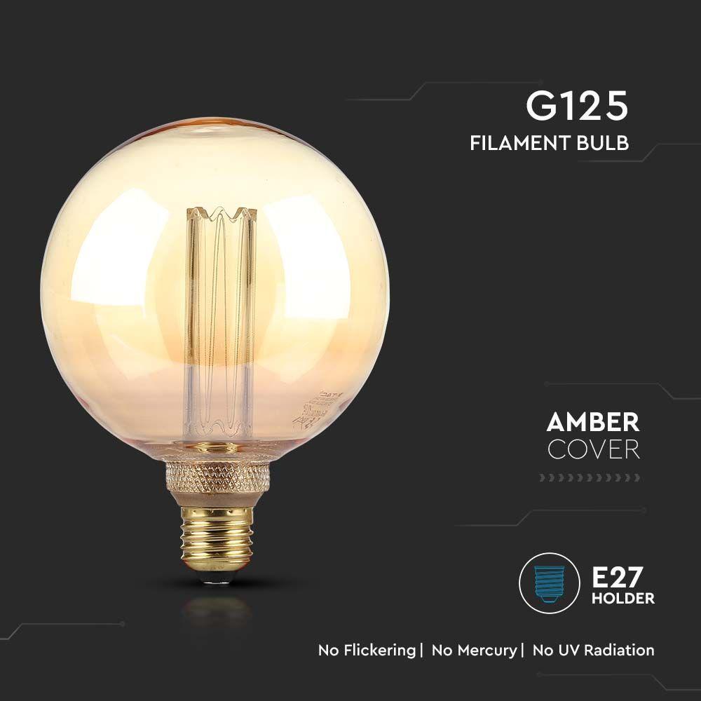 4W G125 Żarówka LED Filament, Klosz Bursztynowy, Barwa:1800K, Trzonek:E27, VTAC, SKU 217475