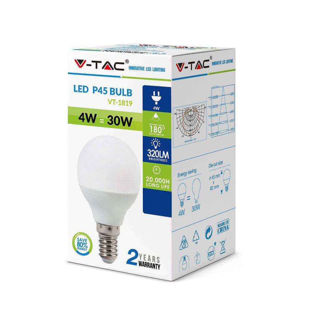 4W P45 Żarówka LED, Barwa:2700K, Trzonek:E14, VTAC, SKU 4123