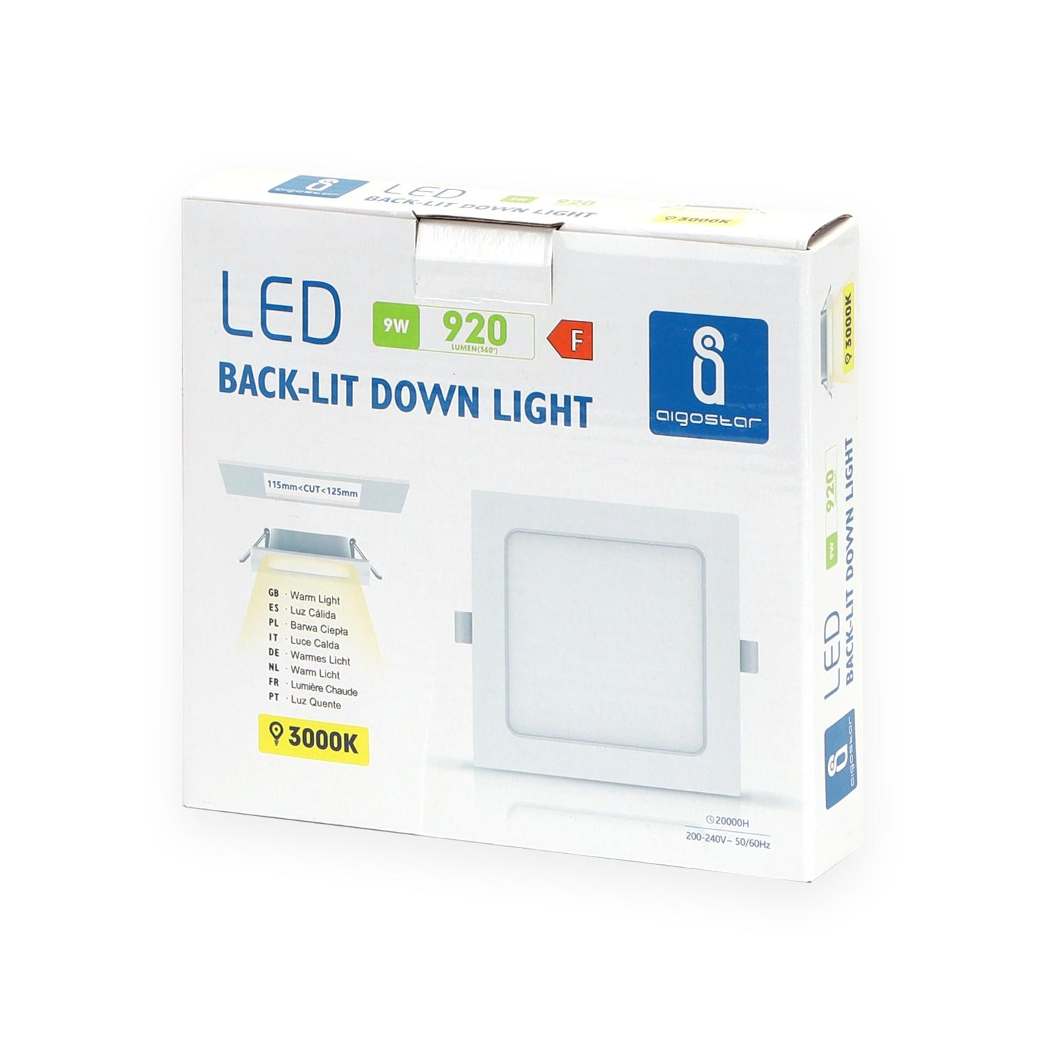 E6 LED  Flush-mounted Square Downlight 9W Yellow Light