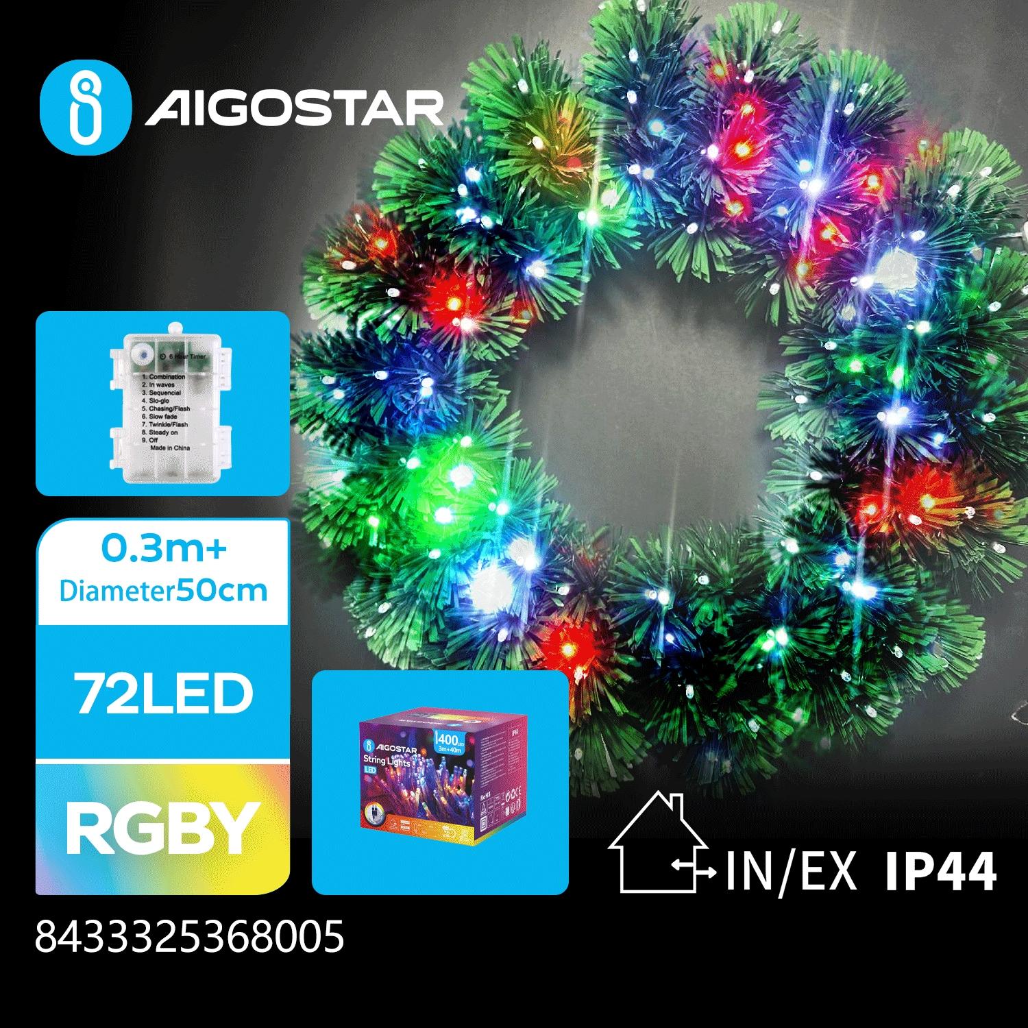 Christmas decorations-3AA Battery case luminous plastic wreath-Diameter 50CM-RGBY-8blink+time-IP44