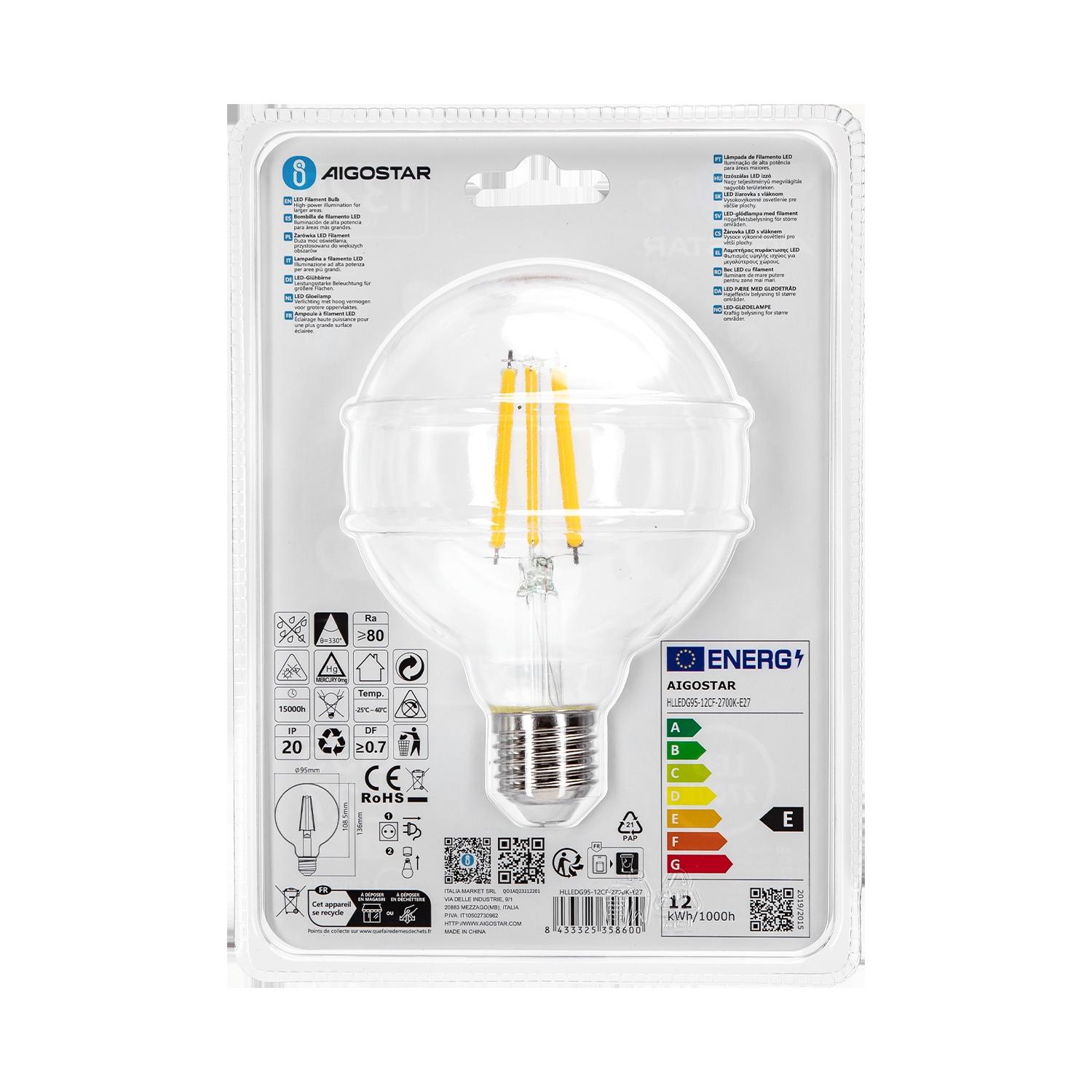 LED Filament Bulb (Clear) G95 E27 12W