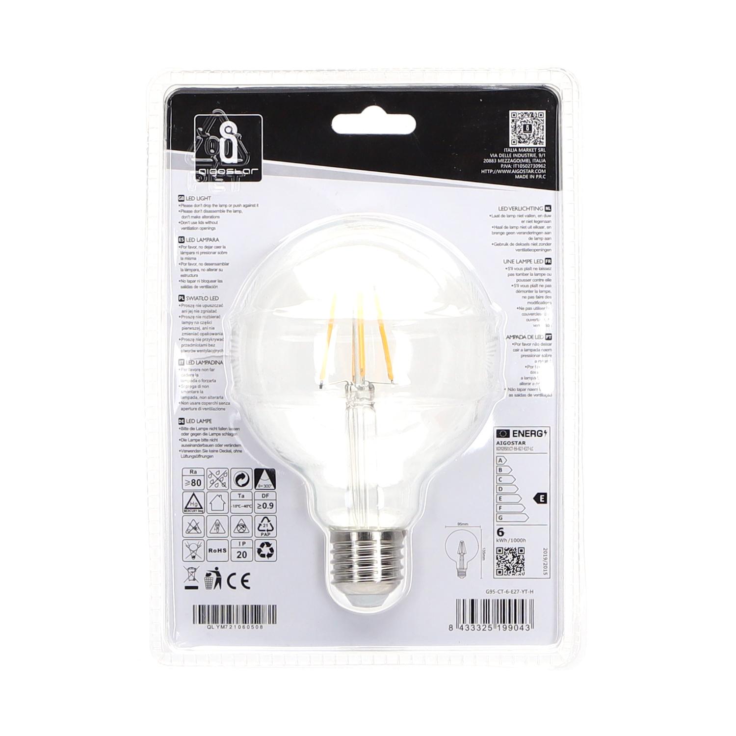 LED Filament Bulb (Clear) G95 E27 6W