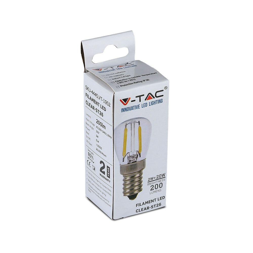 2W ST26 Żarówka LED Filament, Barwa:2700K, Trzonek:E14, VTAC, SKU 4444