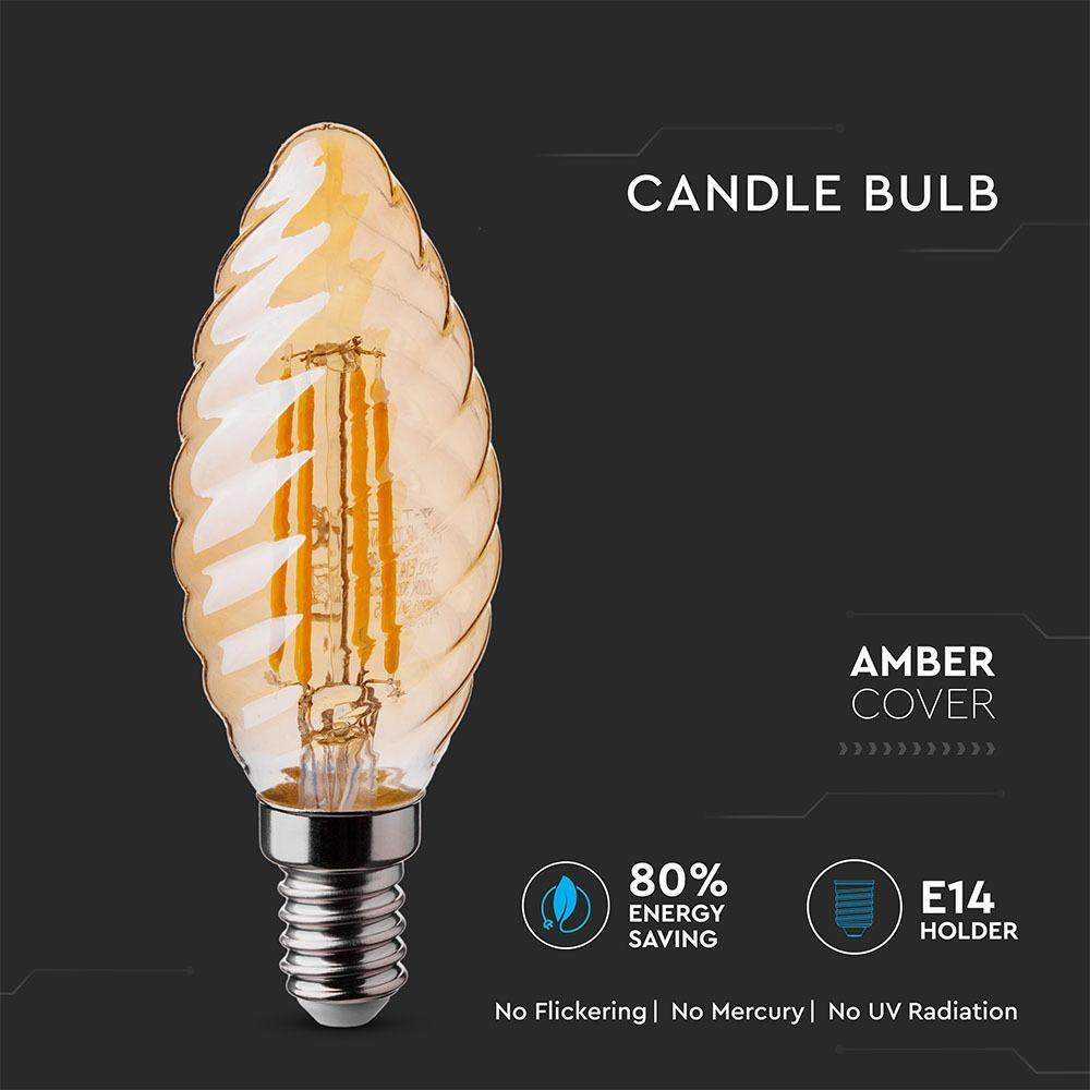 VT-1948 4W CANDLE FILAMENT BULB AMBER GLASS WITH TWIST 2200K E14