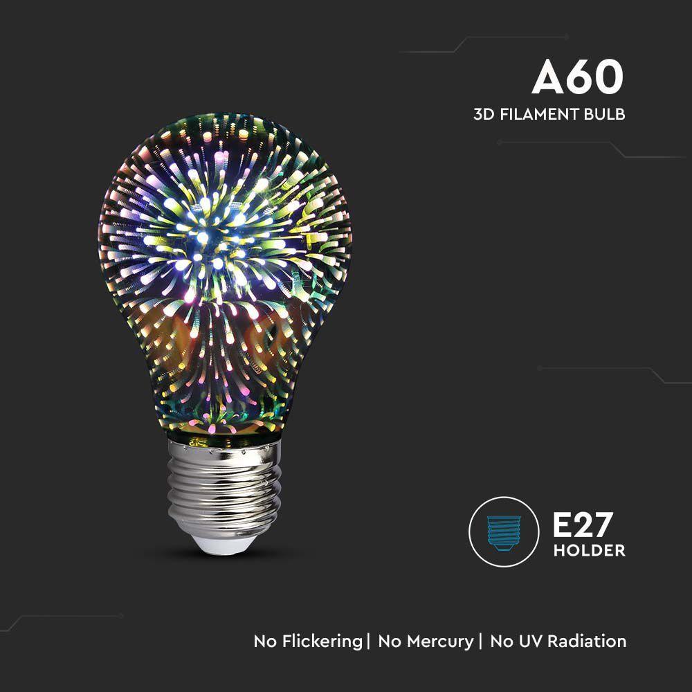 VT-2203 3W A60 LED 3D FILAMENT BULB 3000K E27