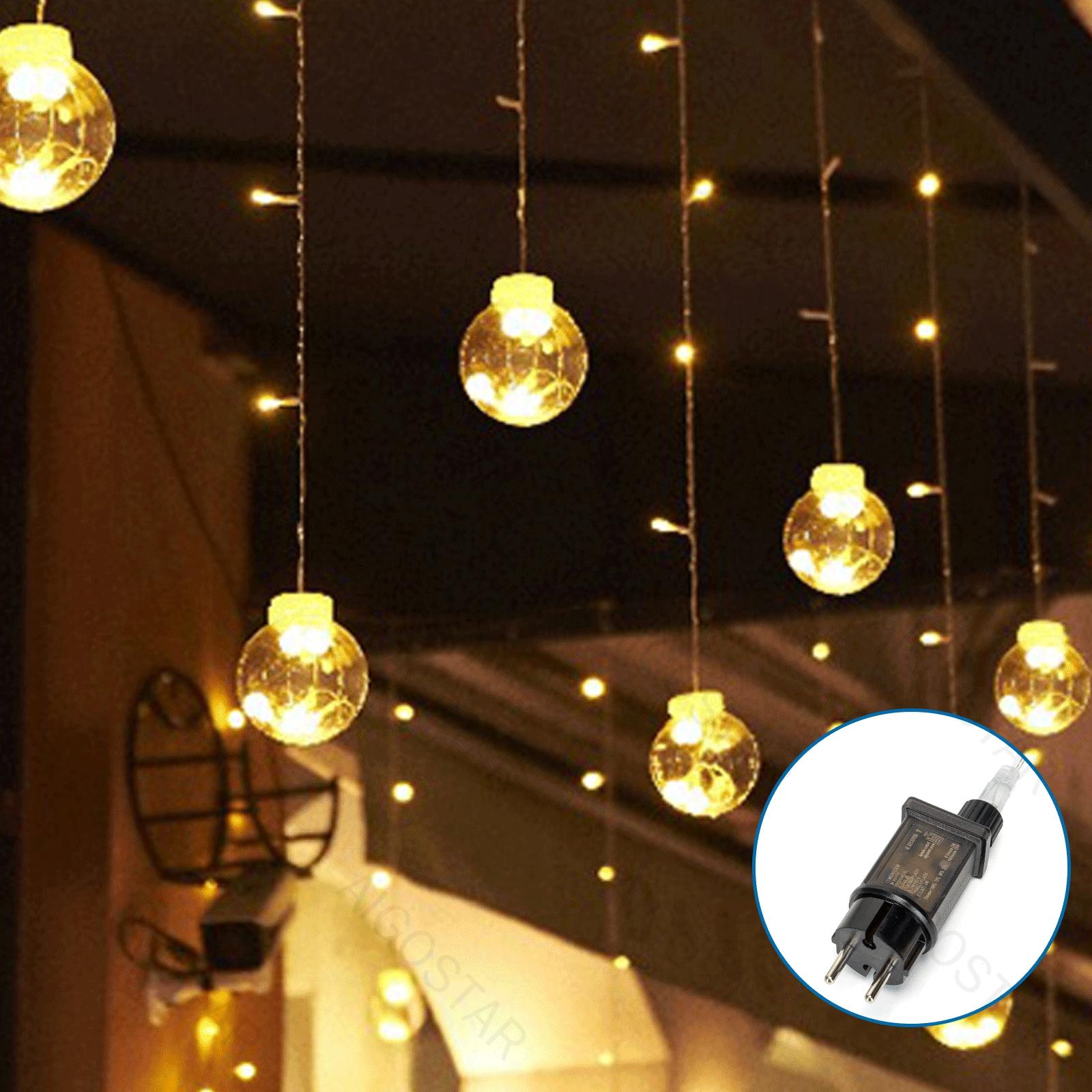 Tandem curtain Solar Icicle(Wave) Flat String Lights Wishing ball pendant-Warm White-3M+3M*0.6M-120LED-12string 60.40-transparent wire-8blink+time with control+IP44